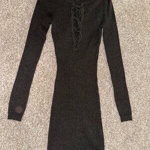 Gray Ribbed Dress - lace down